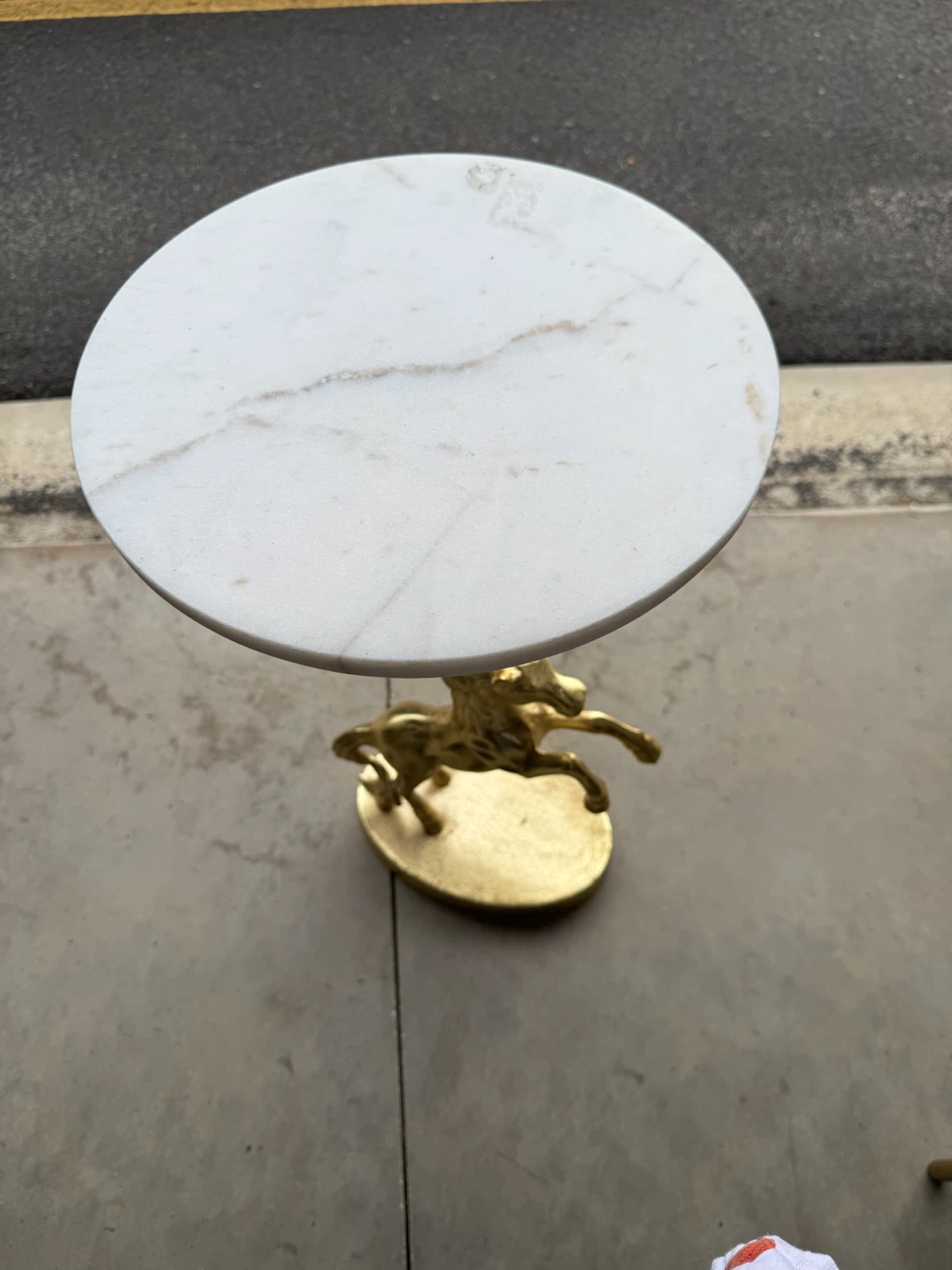 Marble Top Accent Table with Gold Horse Base