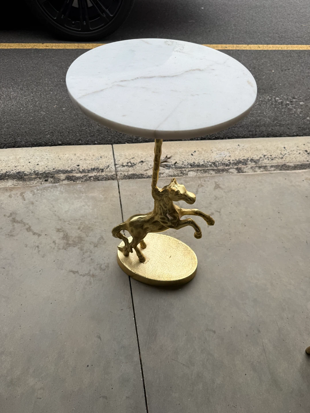Marble Top Accent Table with Gold Horse Base - photo 2