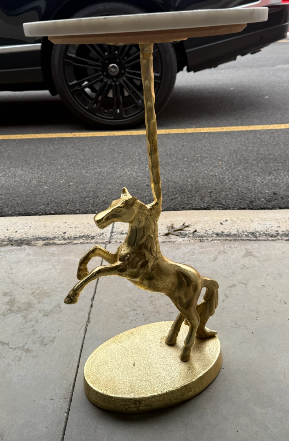 Marble Top Accent Table with Gold Horse Base - photo 3