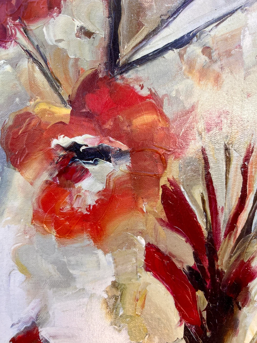 Abstract Red Floral Textured Acrylic Painting 35.5" x 24" - photo 2