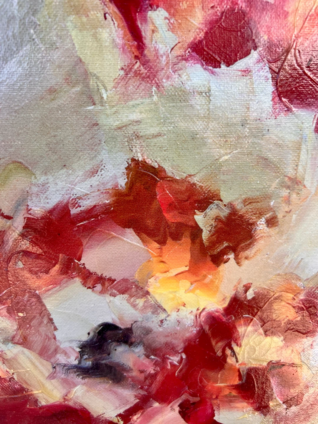 Abstract Red Floral Textured Acrylic Painting 35.5" x 24" - photo 3