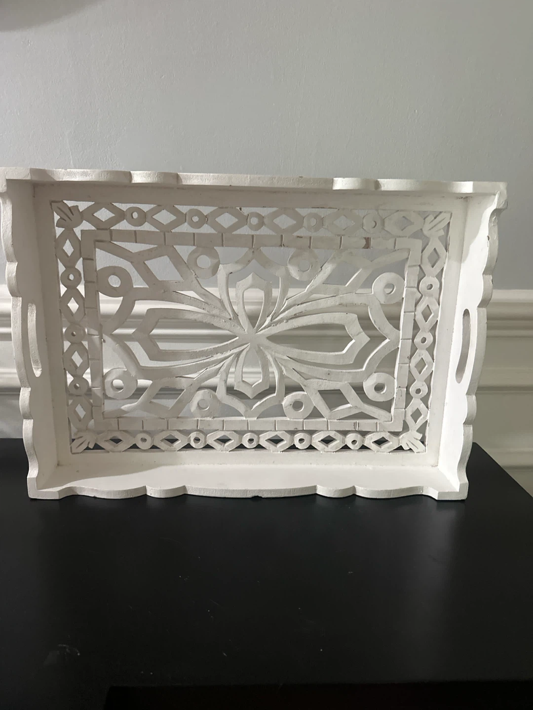 White Decorative Serving Tray with Cutout Design