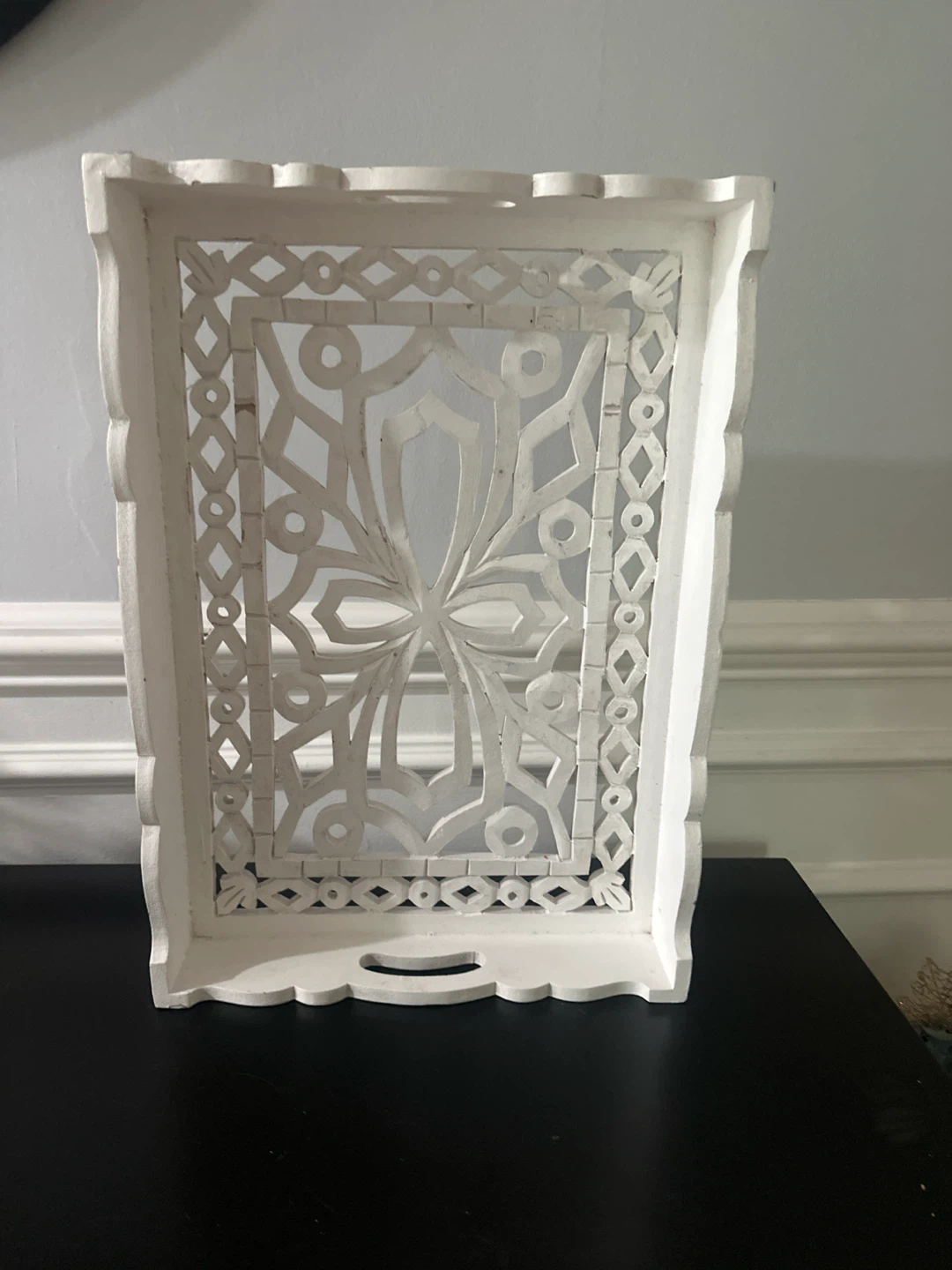 White Decorative Serving Tray with Cutout Design - photo 2