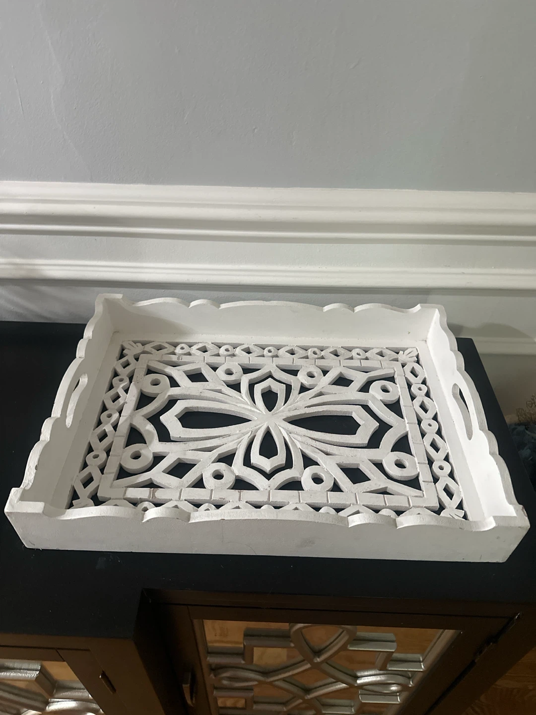 White Decorative Serving Tray with Cutout Design - photo 3