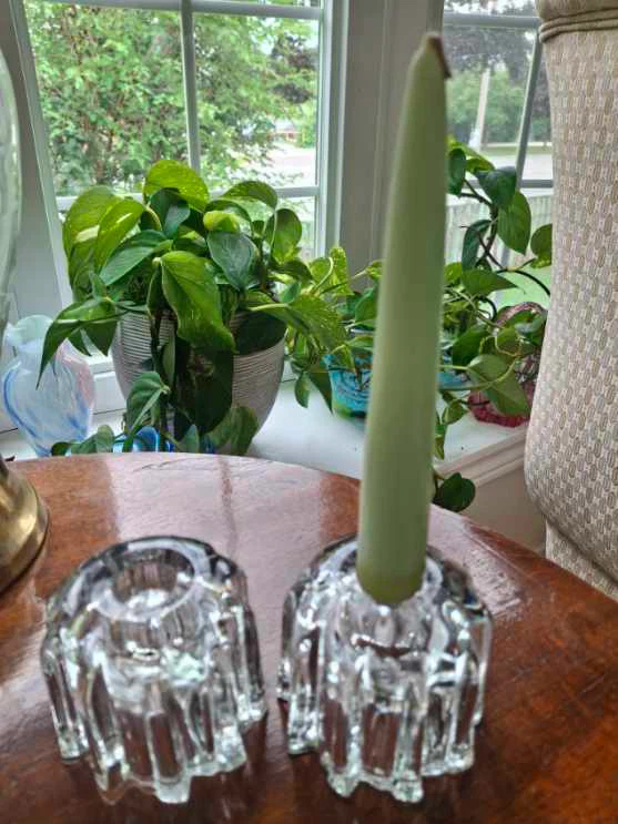 Pair of glass candle holders (for tea lights or tapers) - photo 2