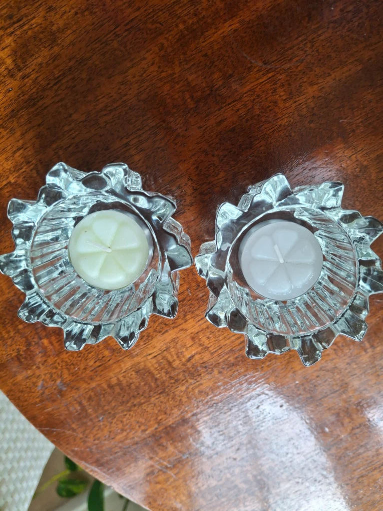 Pair of glass candle holders (for tea lights or tapers) - photo 3