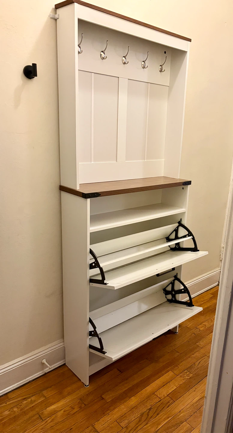 Tall Farmhouse Shoe Cabinet with Shelf and Hooks - photo 2