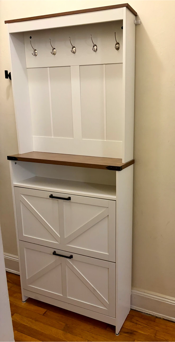 Tall Farmhouse Shoe Cabinet with Shelf and Hooks - photo 3