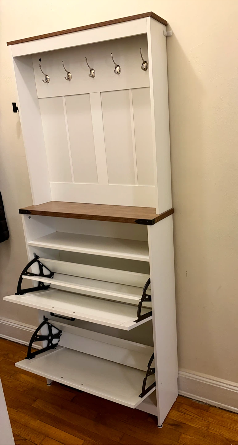 Tall Farmhouse Shoe Cabinet with Shelf and Hooks - photo 4