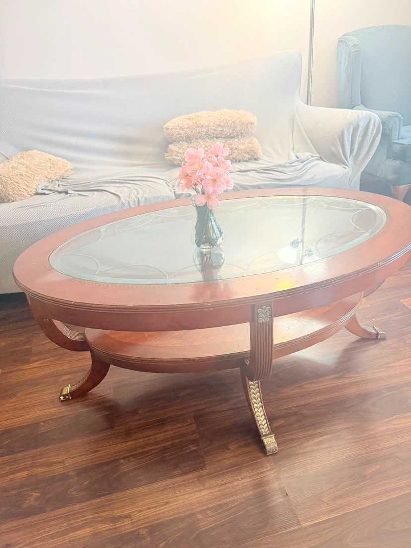 Oval Coffee Table with Glass Top