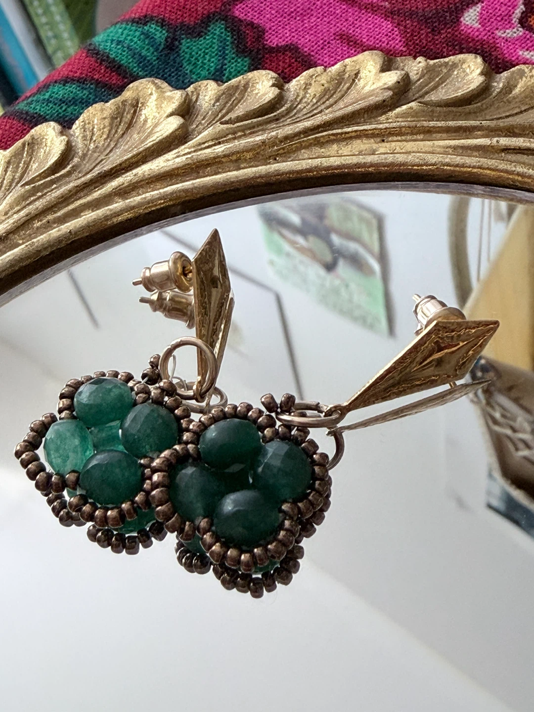 Beaded Emerald Dangle Earrings
