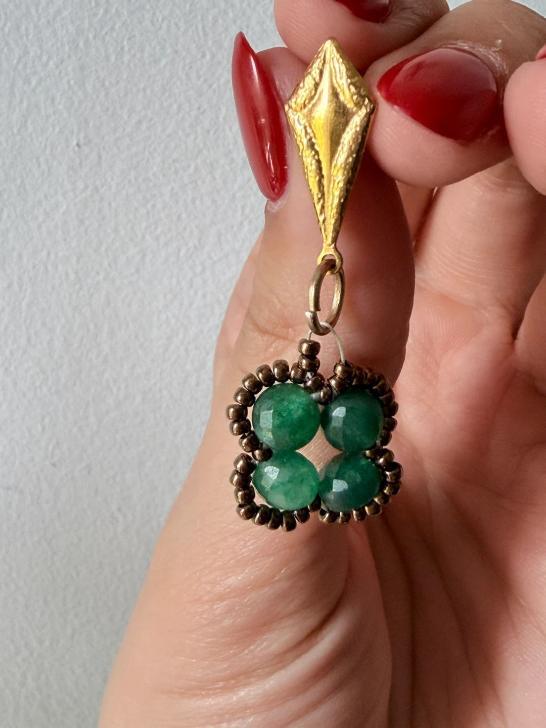 Beaded Emerald Dangle Earrings - photo 2