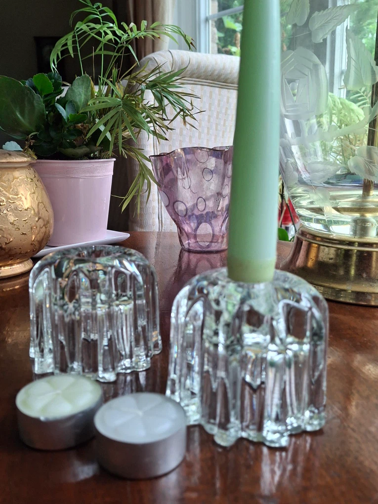 Pair of glass candle holders (for tea lights or tapers) - photo 5
