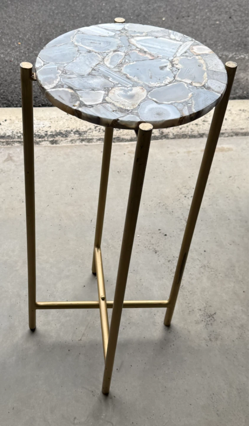 Round Agate Stone Top Accent Table