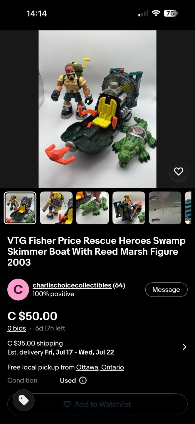 VTG Fisher Price Rescue Heroes Swamp Skimmer Boat With Reed Mars - photo 2