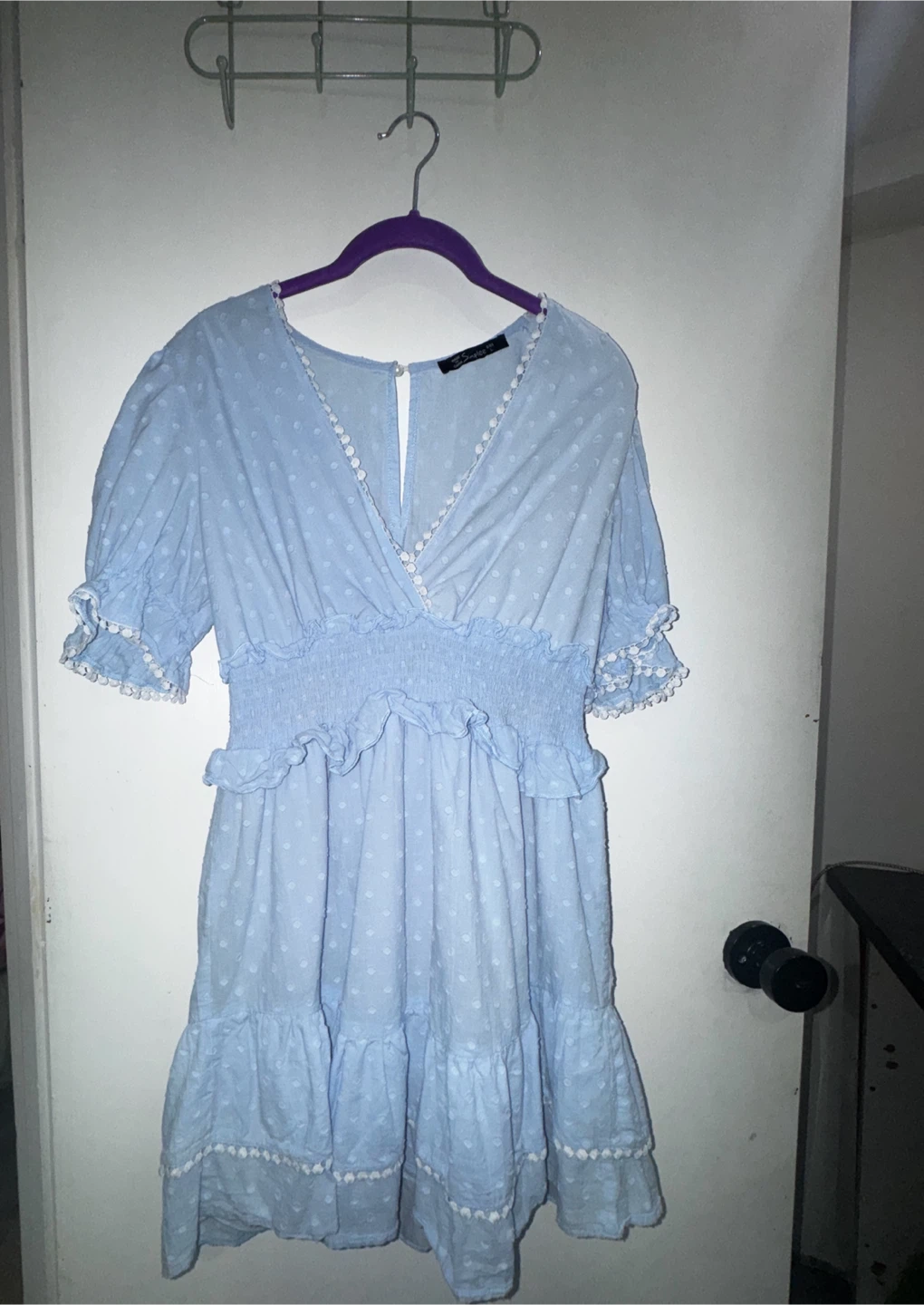 Light Blue Swiss Dot Mini Dress