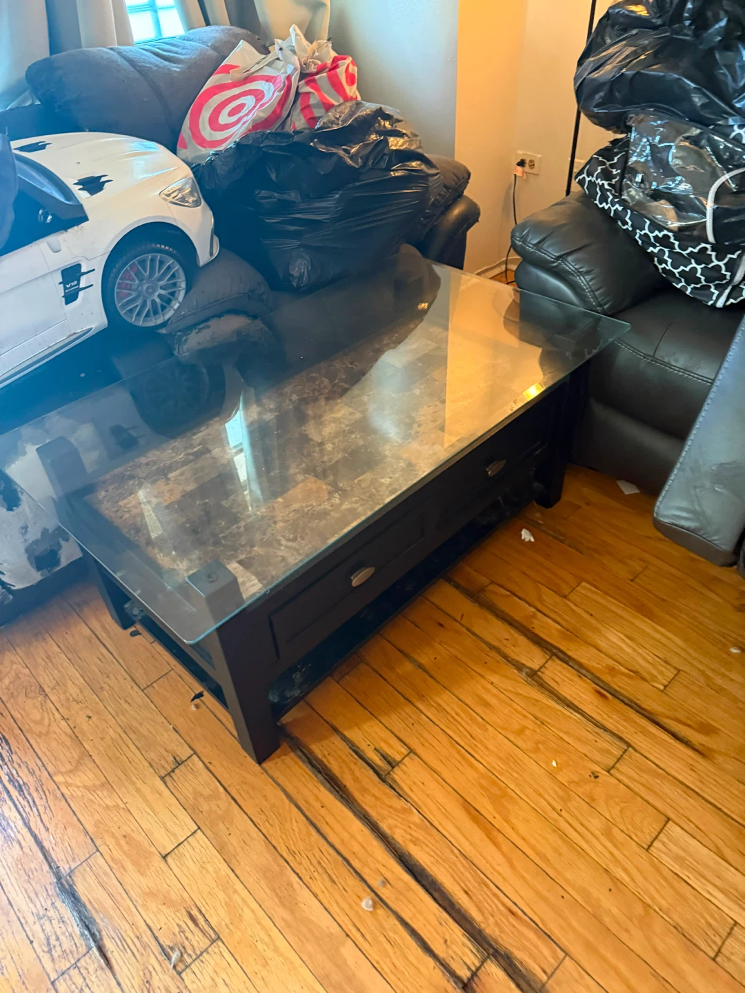 Dark Wood Coffee Table with Glass Top