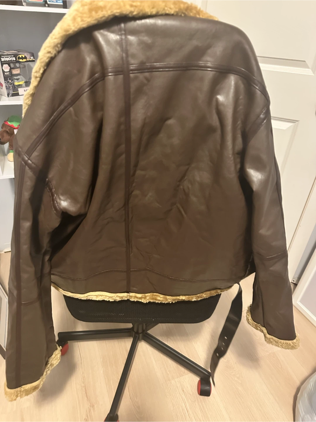 HEIDI Brown Faux Leather Shearling Aviator Jacket - photo 2