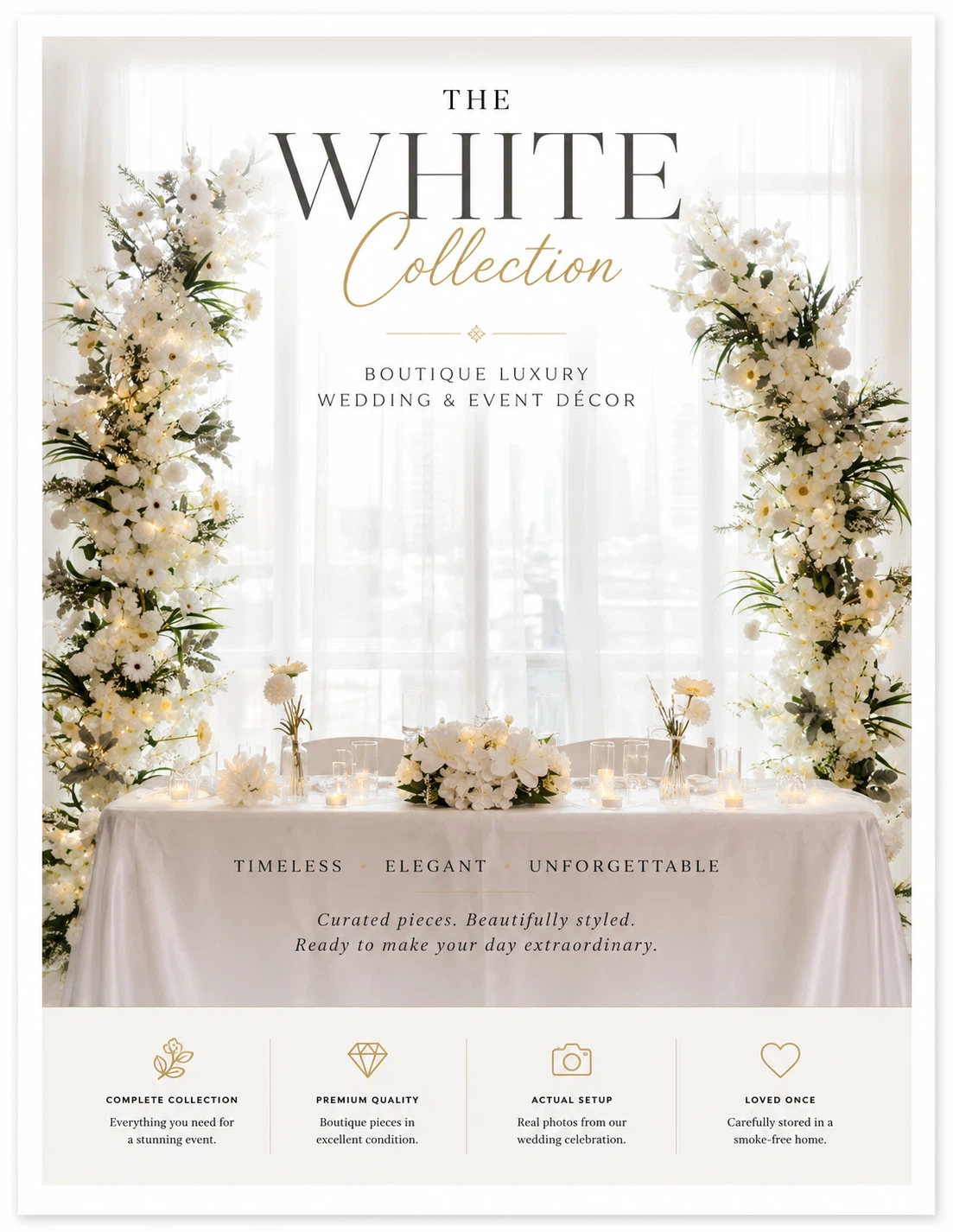 White Wedding Decor for 35-50 people
