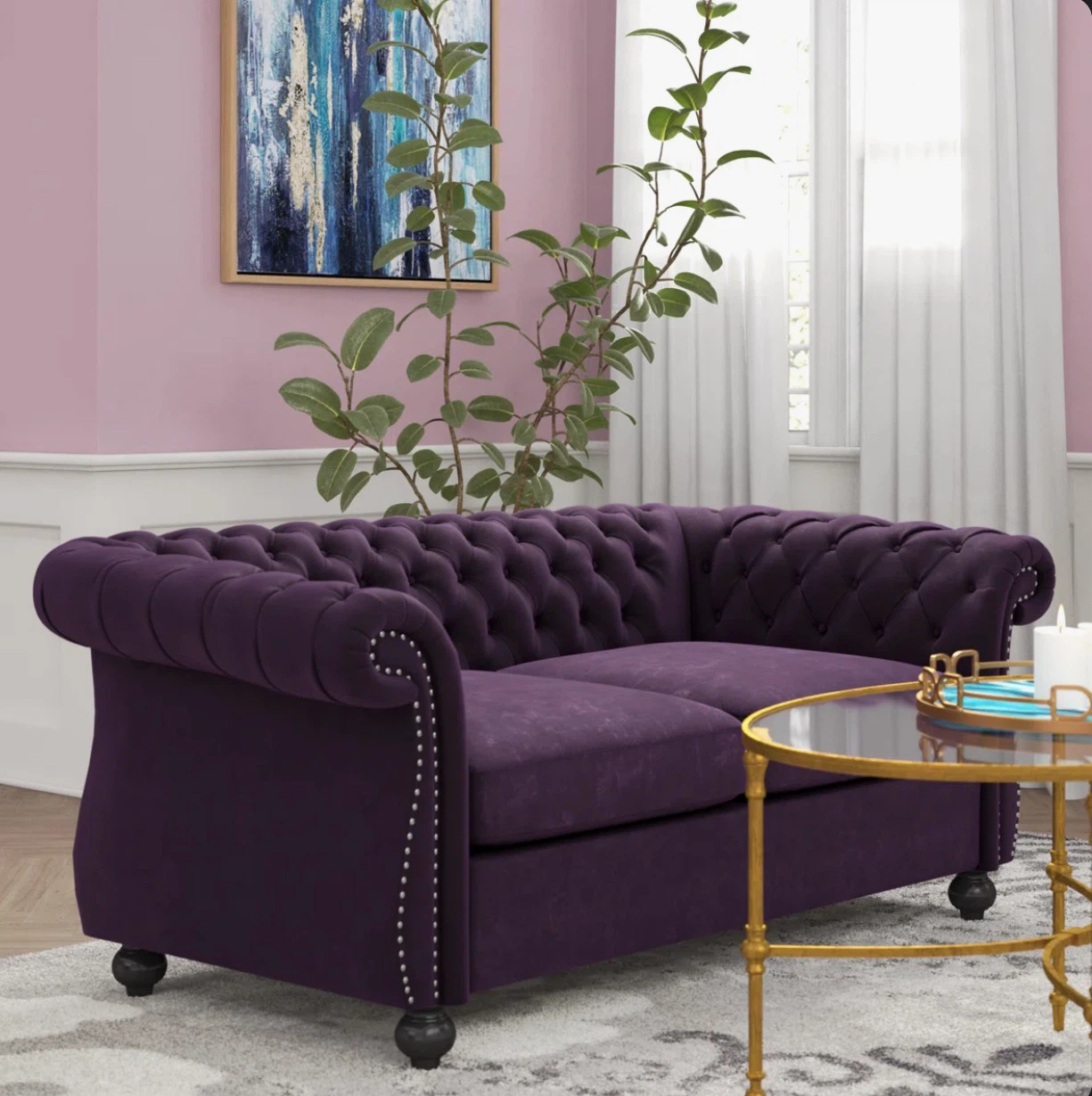 Purple Velvet Chesterfield Loveseat