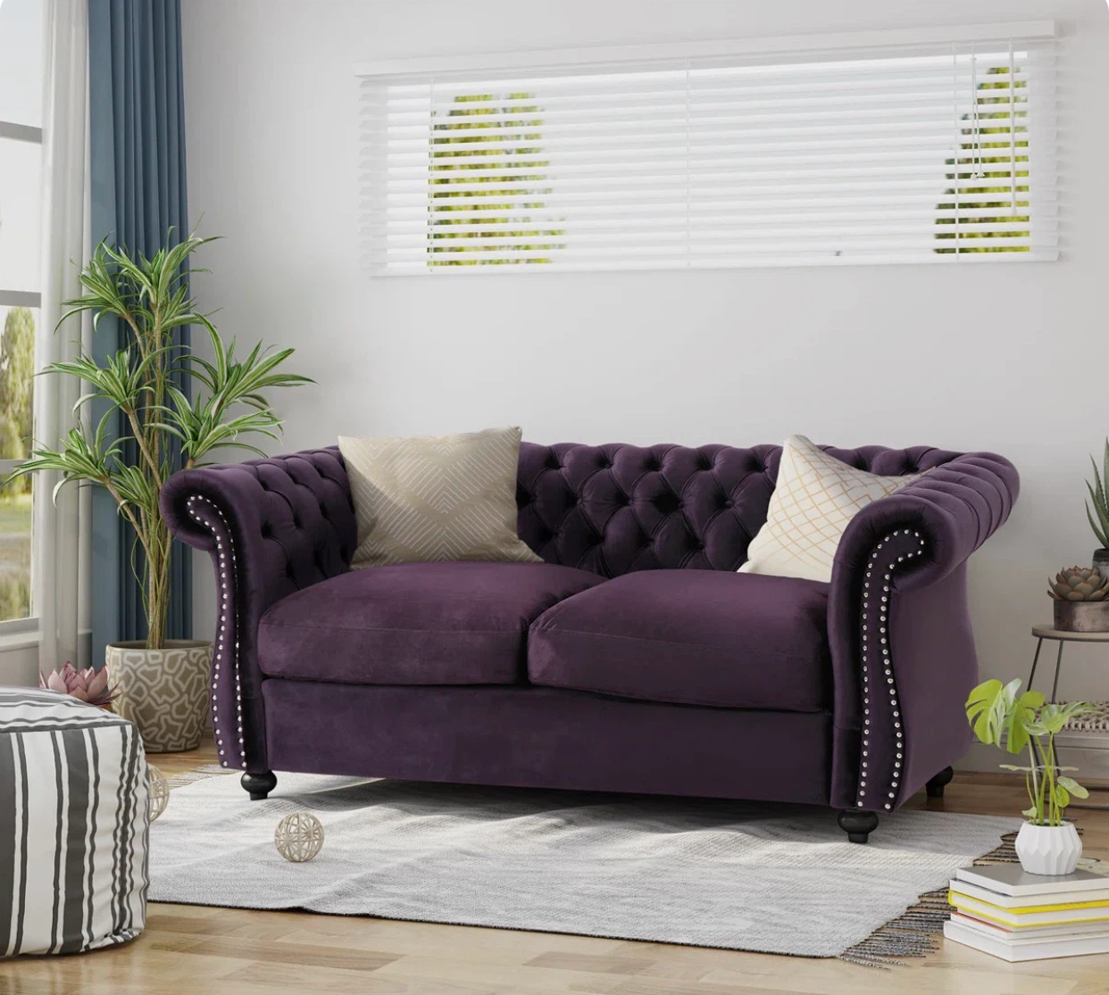 Purple Velvet Chesterfield Loveseat - photo 2