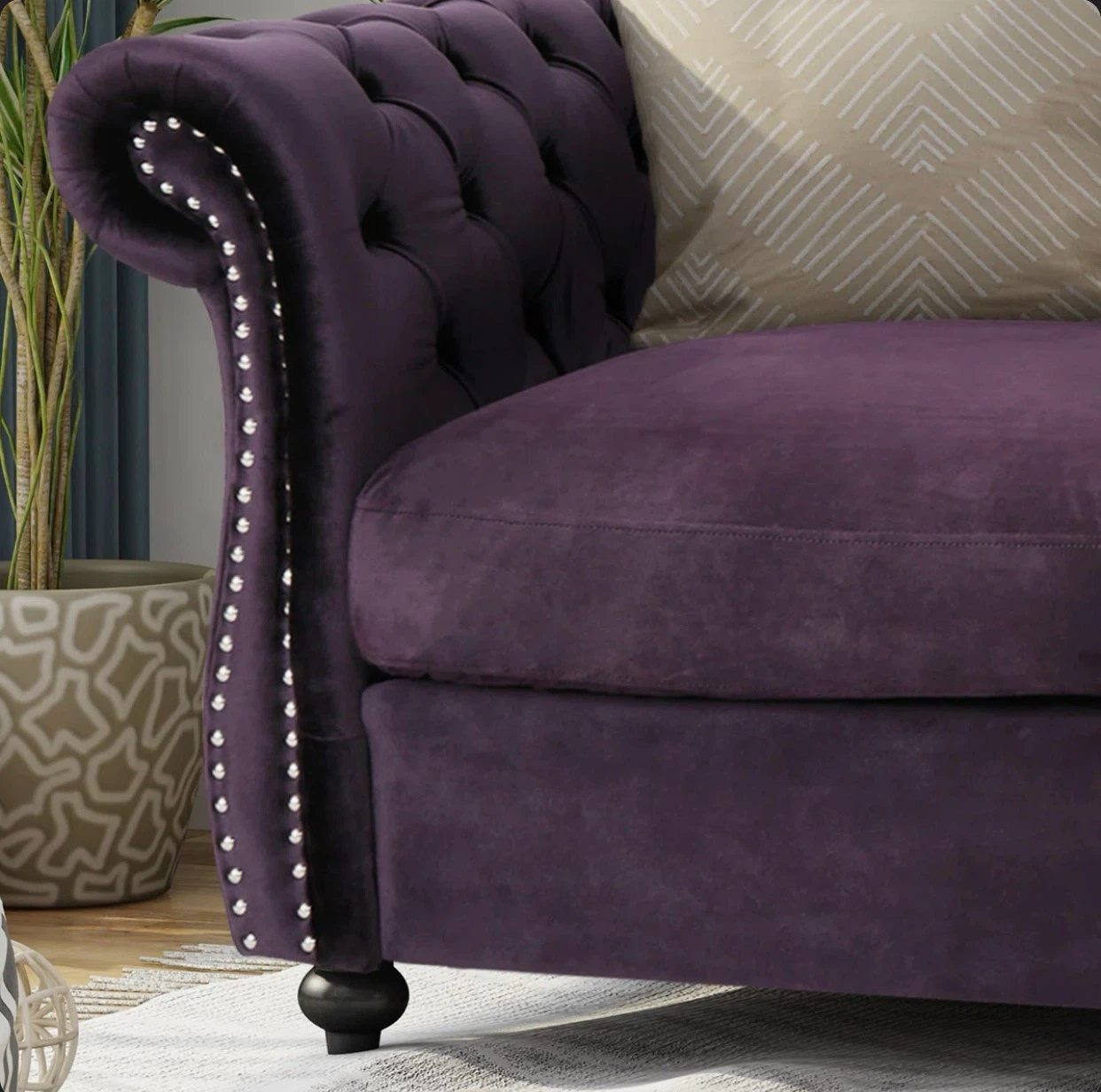 Purple Velvet Chesterfield Loveseat - photo 3