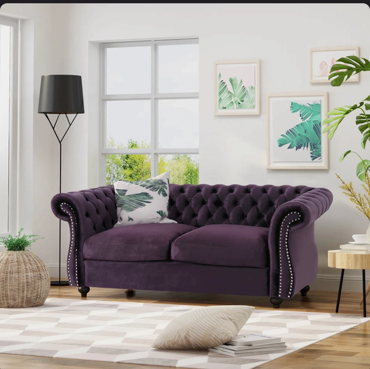 Purple Velvet Chesterfield Loveseat - photo 4