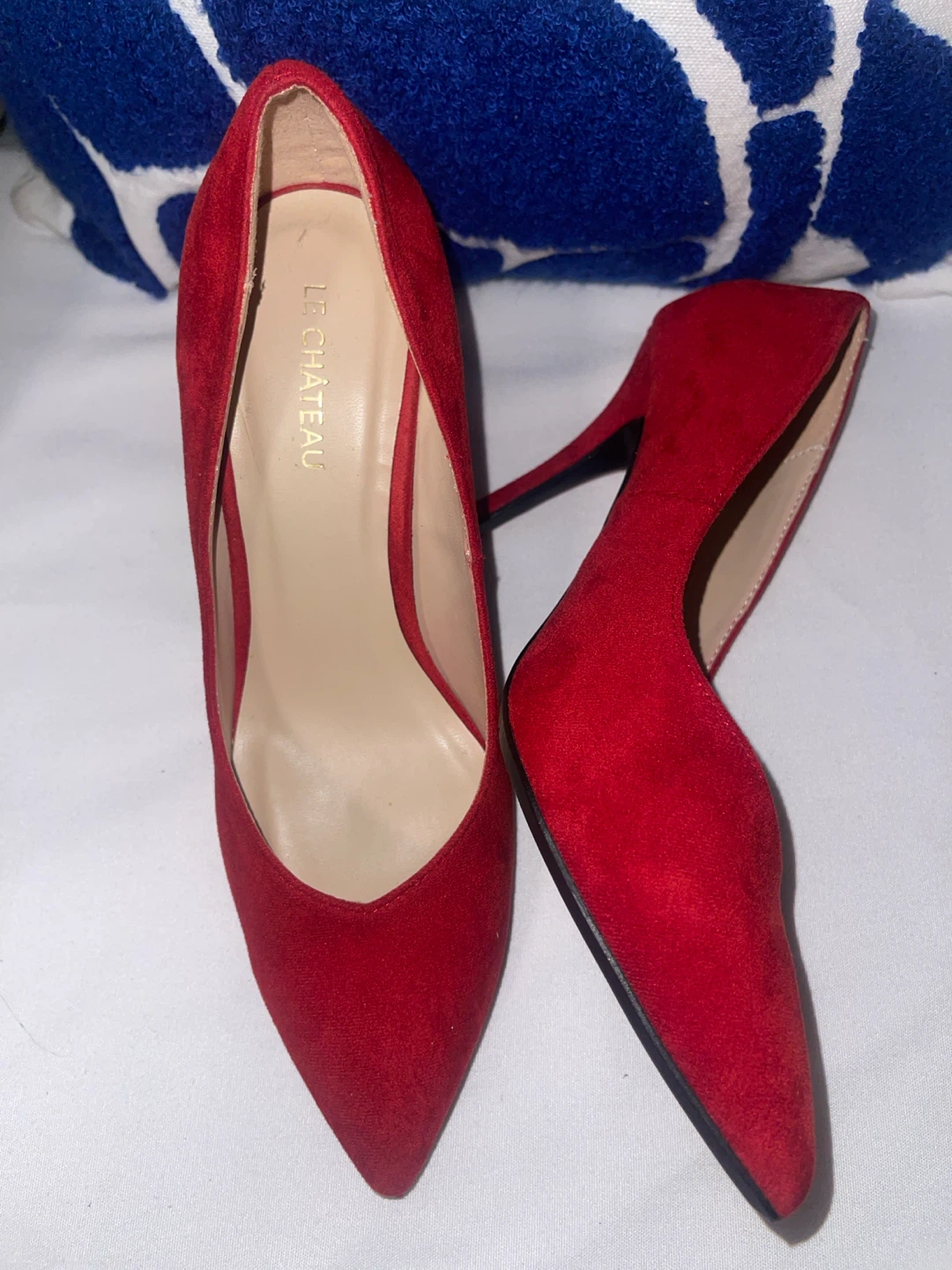 Le Château Red Suede Pointed Toe Heels