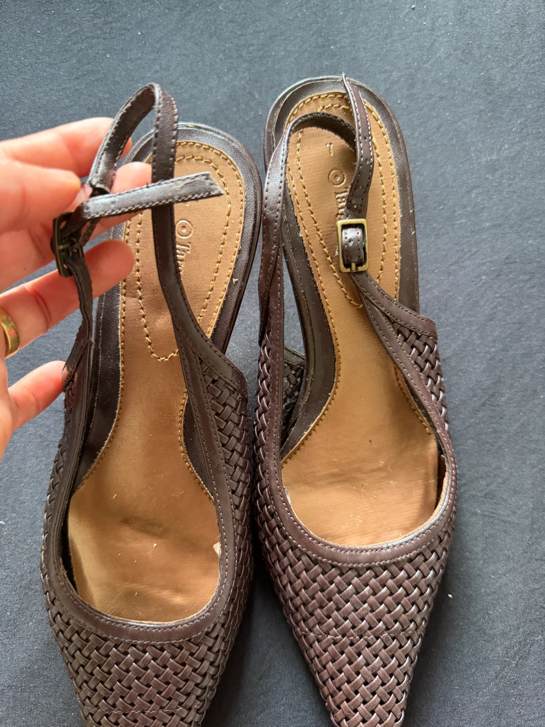 Simple Brown Woven Slingback Heels