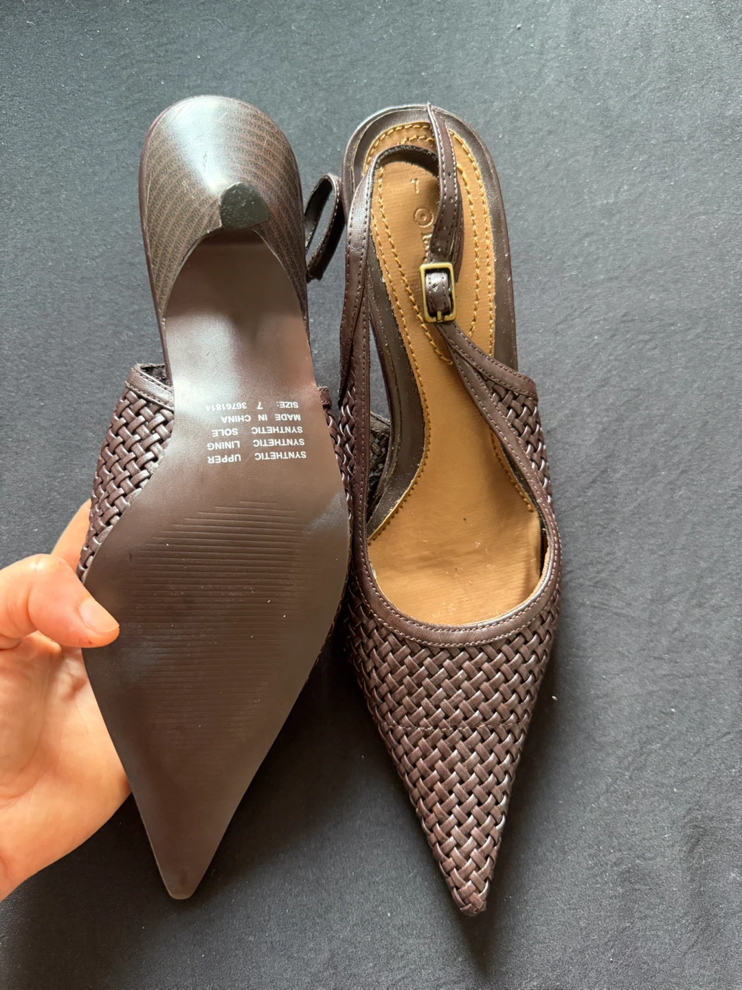 Simple Brown Woven Slingback Heels - photo 2