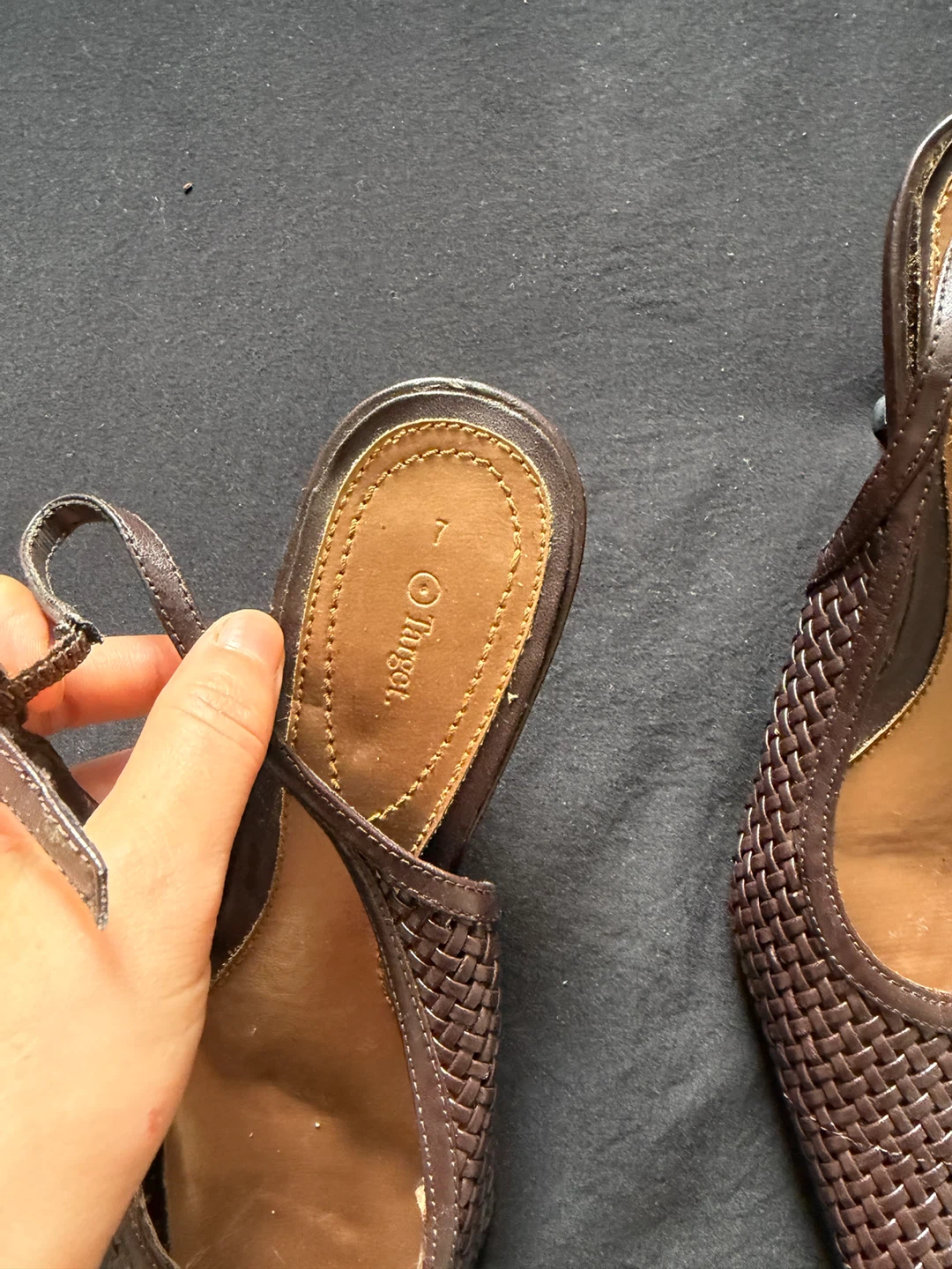 Simple Brown Woven Slingback Heels - photo 3