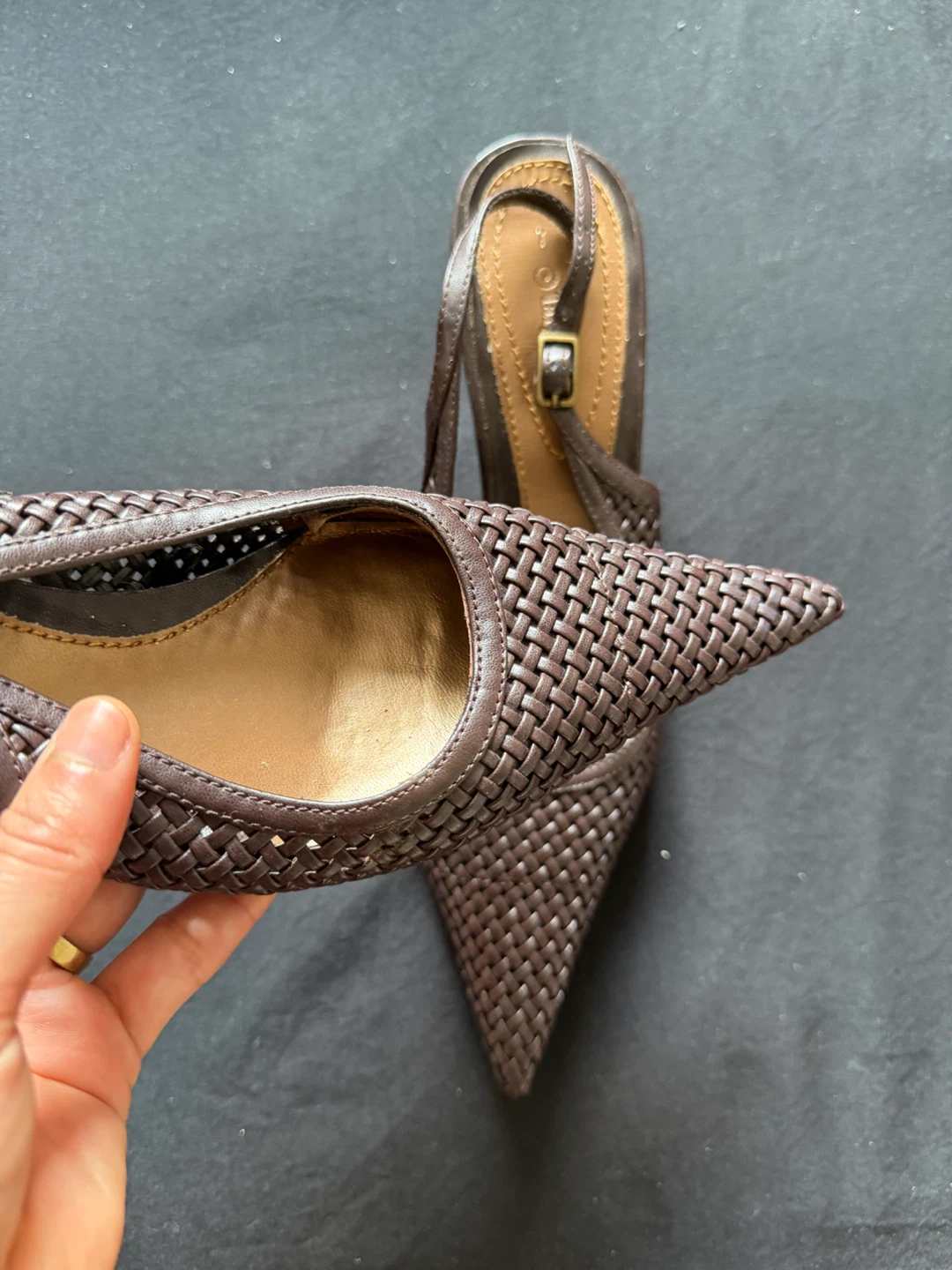 Simple Brown Woven Slingback Heels - photo 4