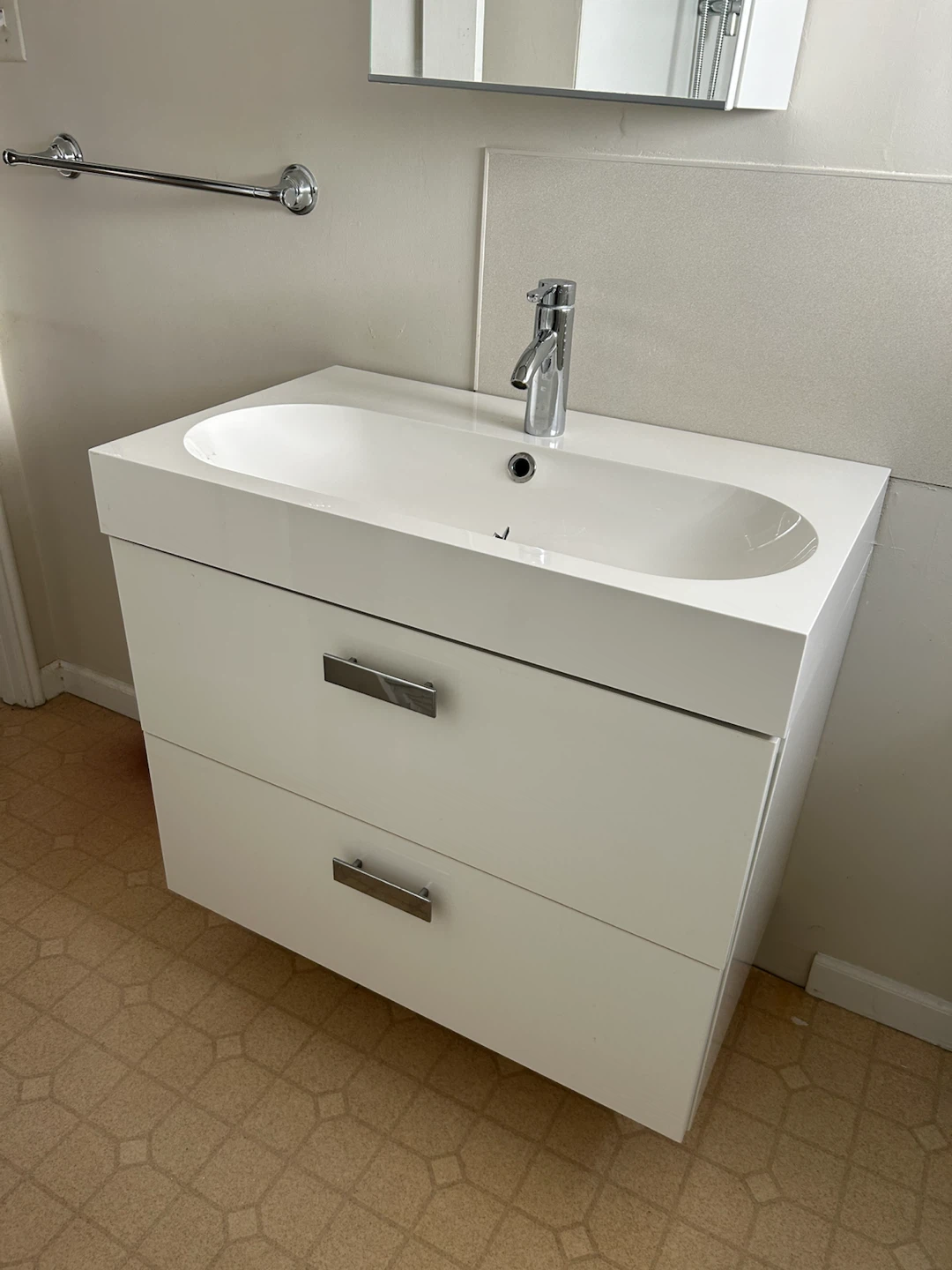 White Vanity with Sink and Faucet Kitchen Faucet Cabinet
