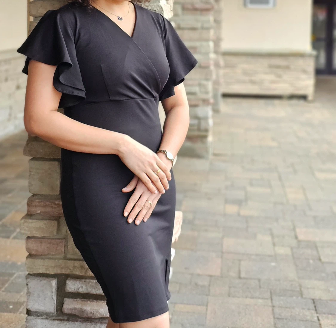 Black Flutter Sleeve Wrap Dress - photo 2