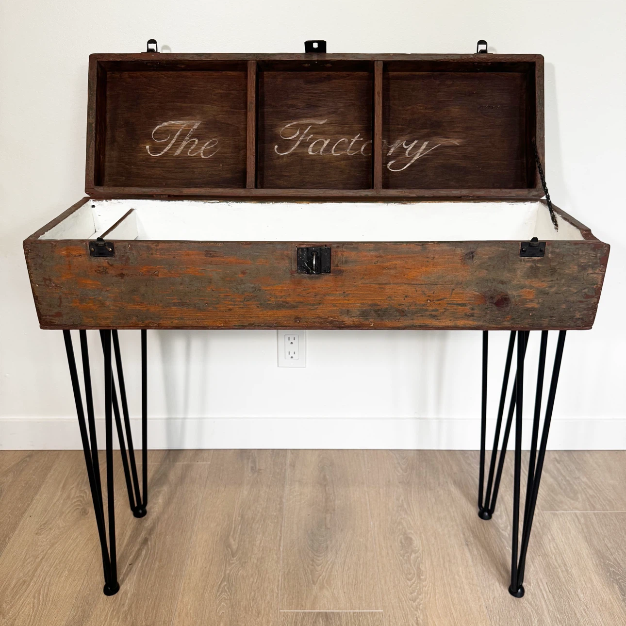 Vintage industrial  upcycled toolbox console table/ storage