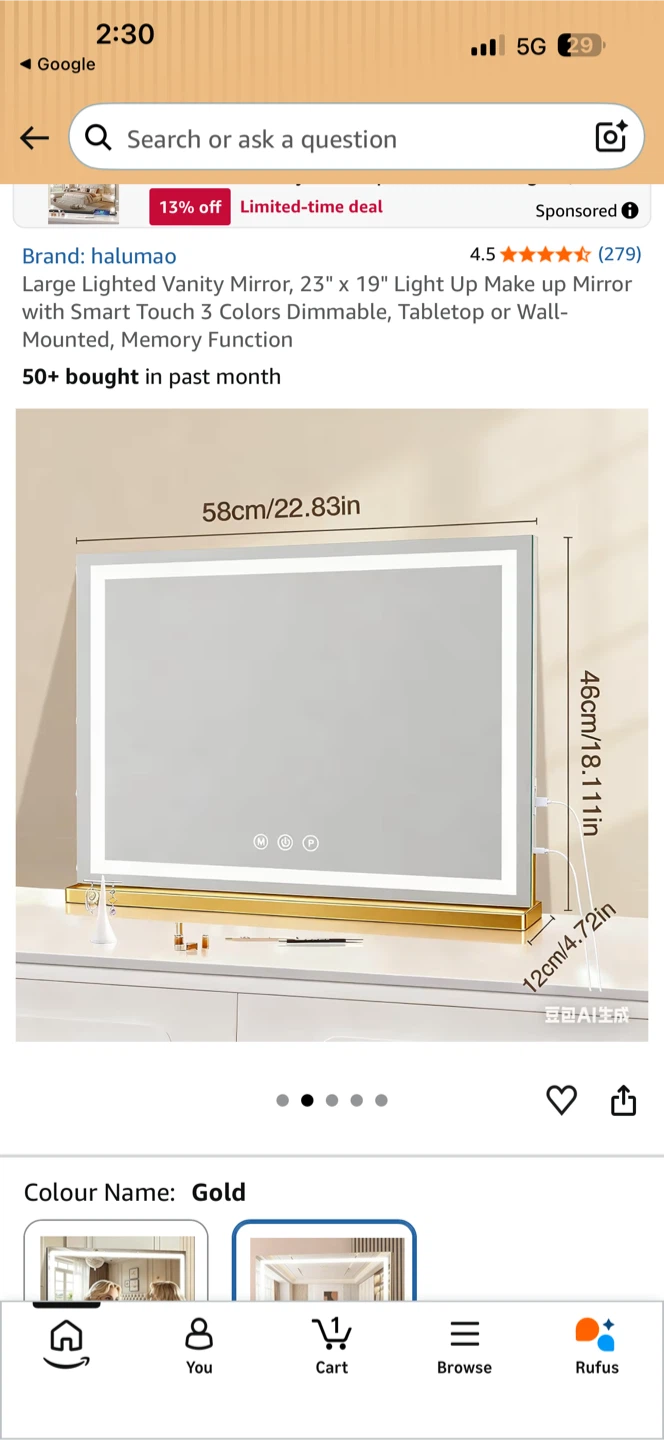 Halumao Large Lighted Vanity Mirror 23" x 19" - photo 2