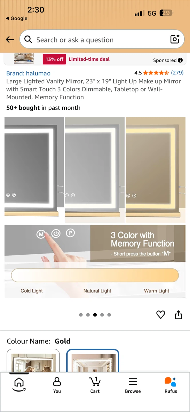 Halumao Large Lighted Vanity Mirror 23" x 19" - photo 3