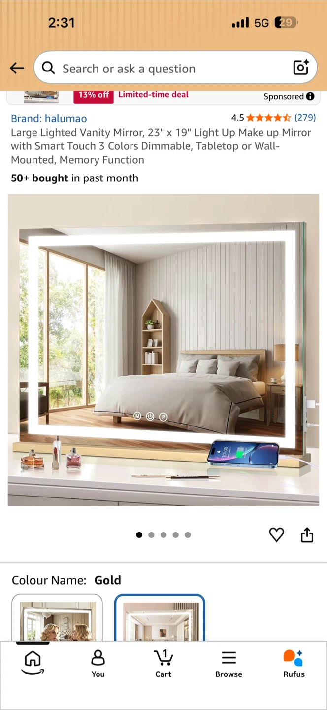 Halumao Large Lighted Vanity Mirror 23" x 19" - photo 4