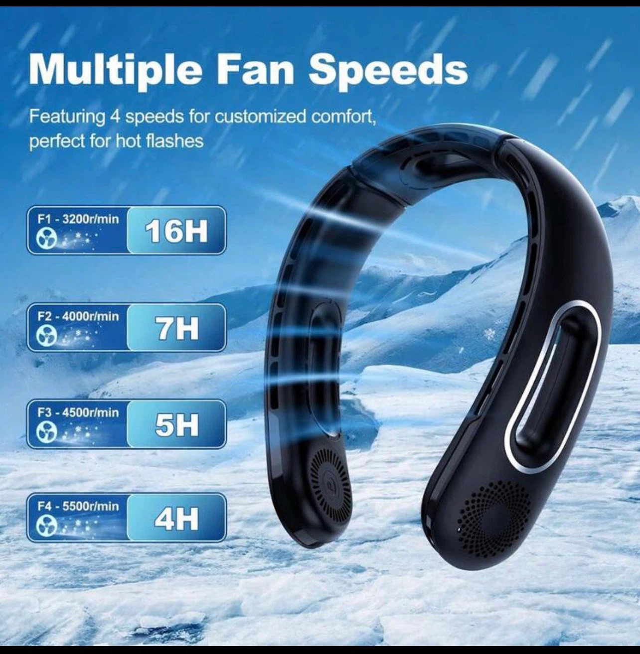 Bladeless Neck Fan with 5200mAh Battery - 16H Use - photo 4