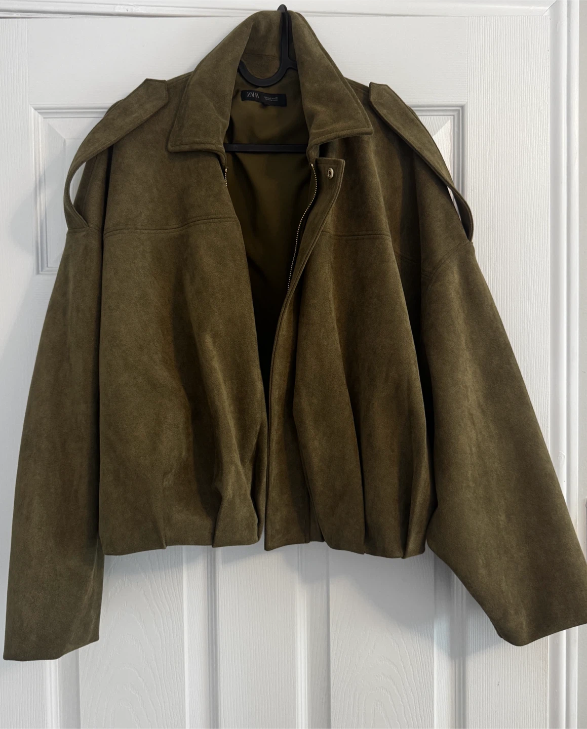 ZARA Olive Green Suede Bomber Jacket