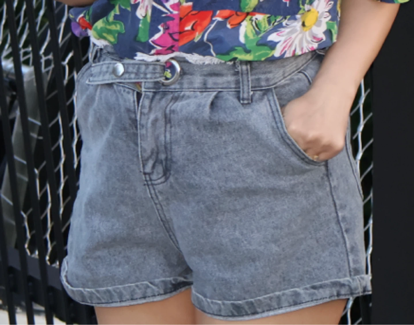Grey Wash Denim Shorts