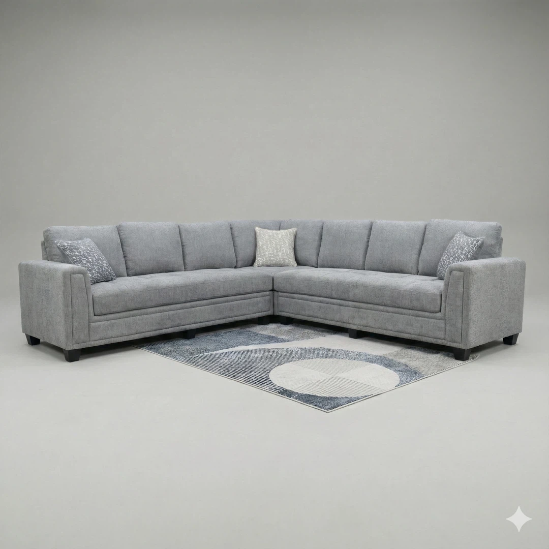 Grey Sectional Sofa with Pillows