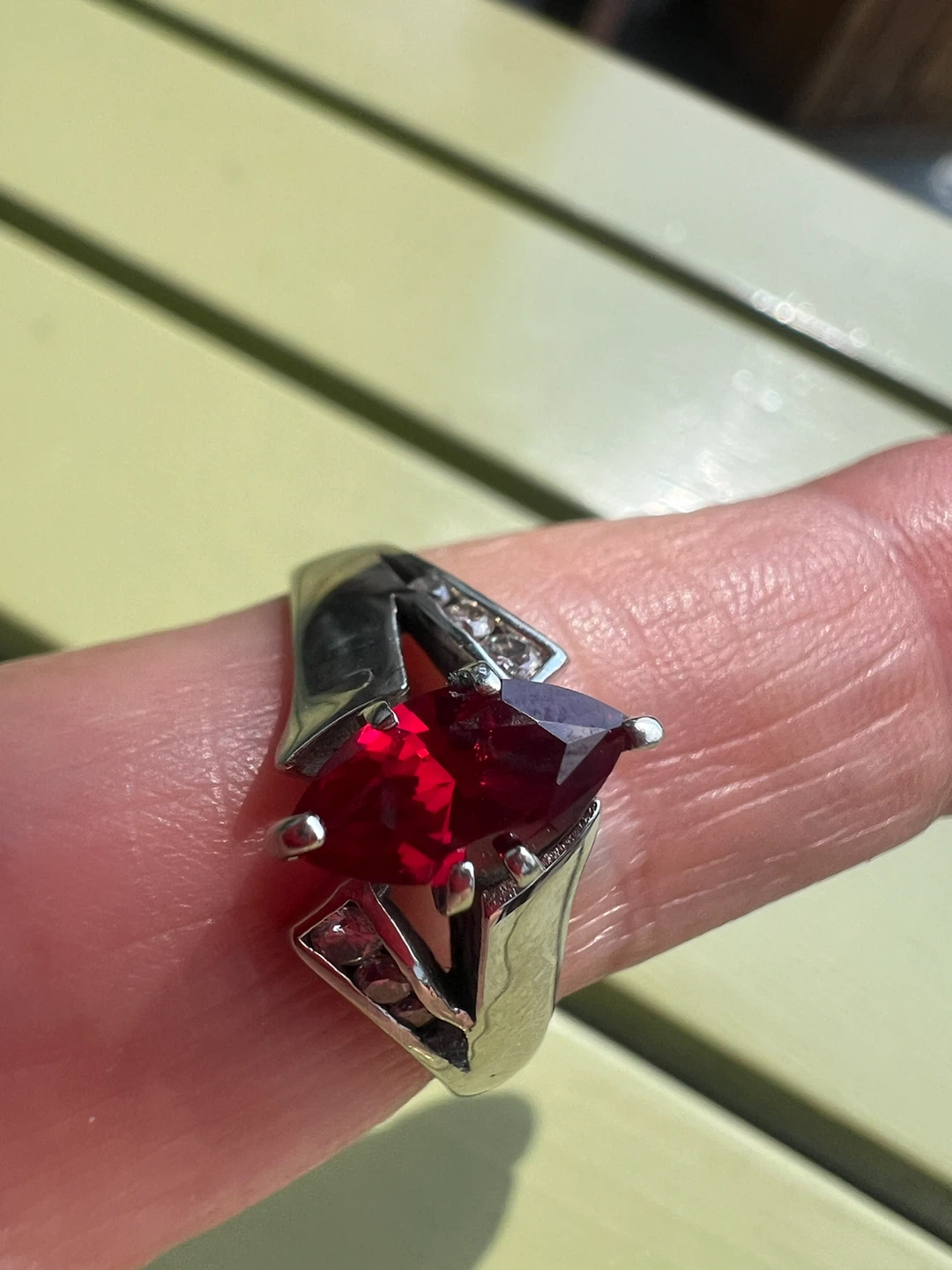 10 k Marquise Ruby Ring with Diamond Accents - 10K Gold