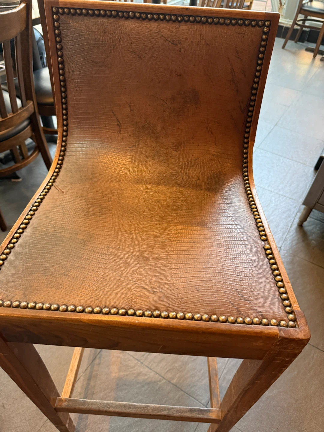 Brown Faux Leather Bar Stool with Studding
