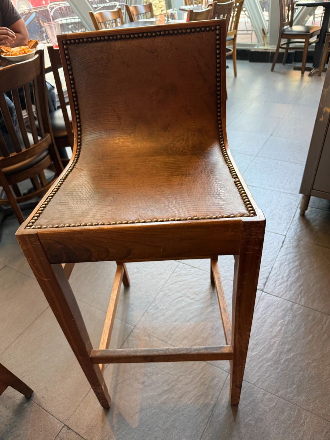 Brown Faux Leather Bar Stool with Studding - photo 2