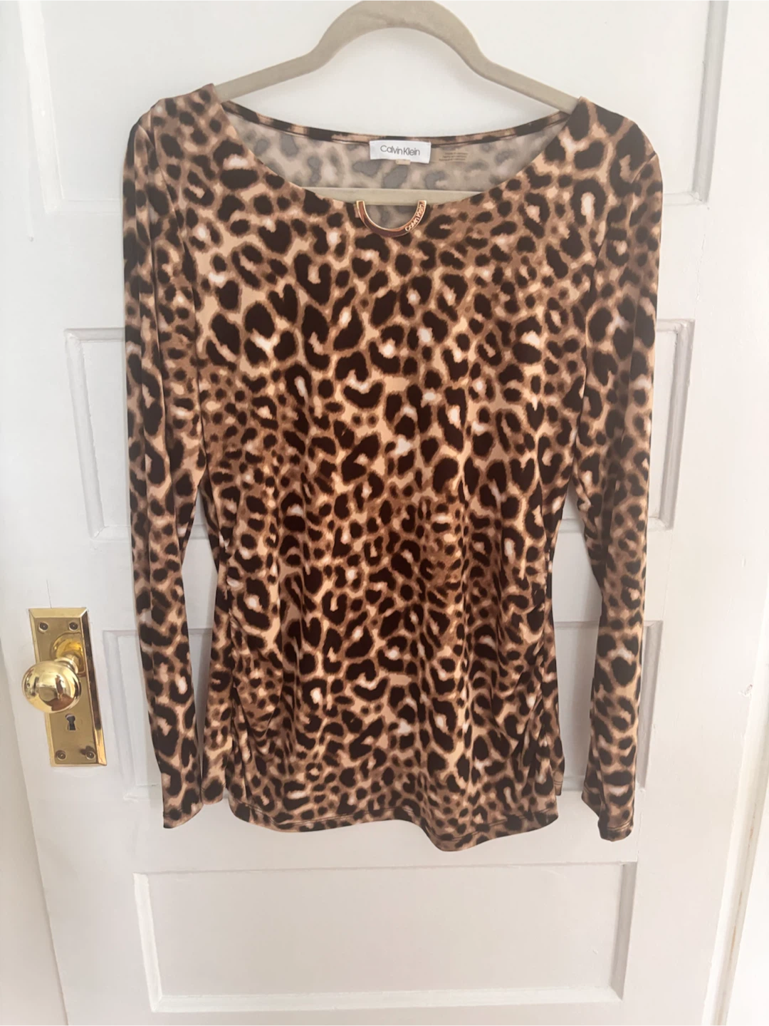 Calvin Klein Leopard Print Long Sleeve Top Size M