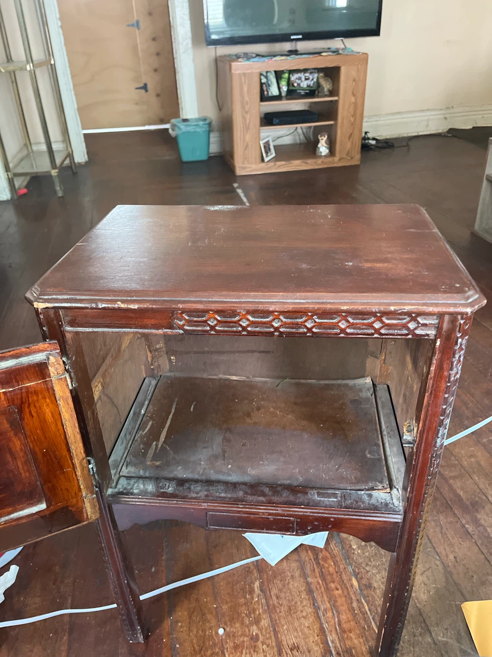Vintage Wooden Side Table with Cabinet
