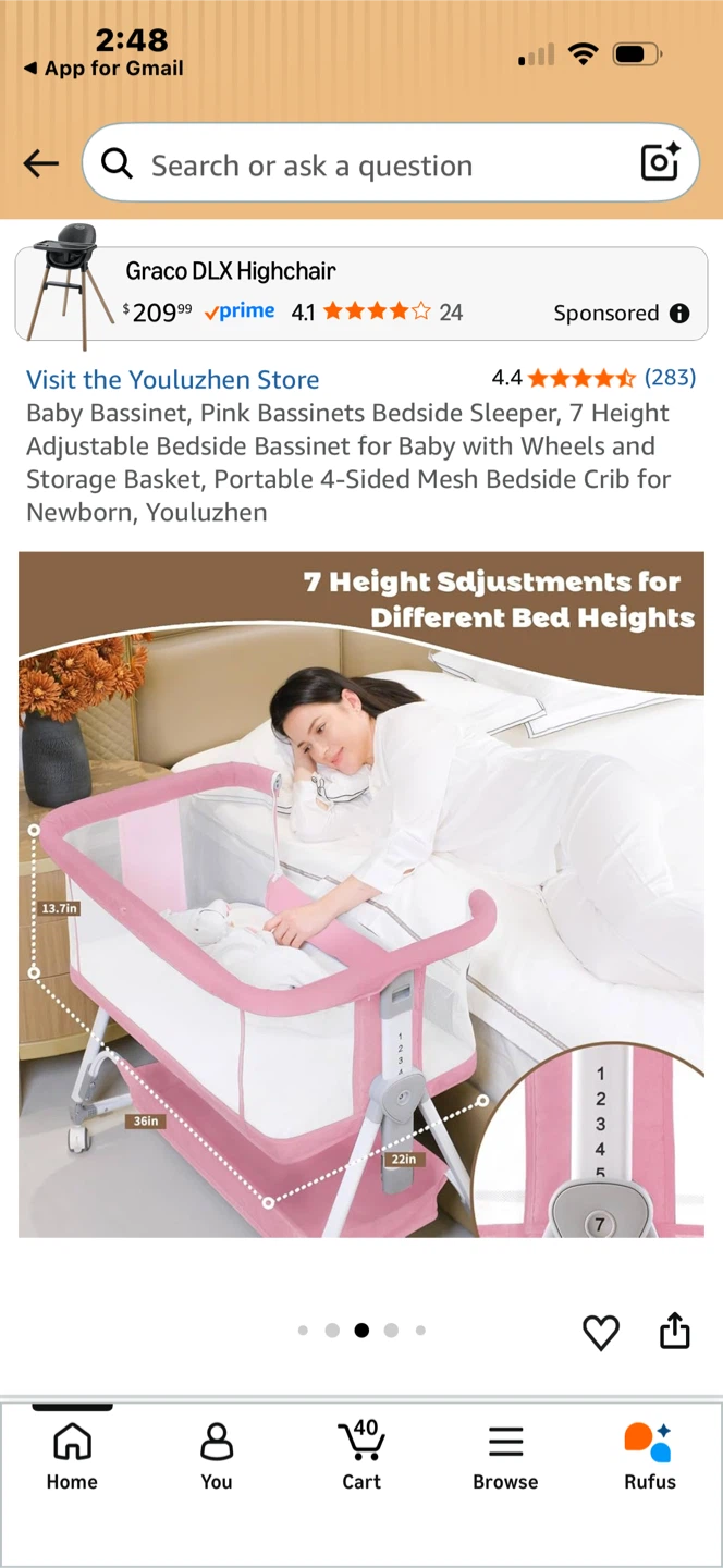 Youluzhen Baby Bassinet Bedside Sleeper - Light Pink - photo 2