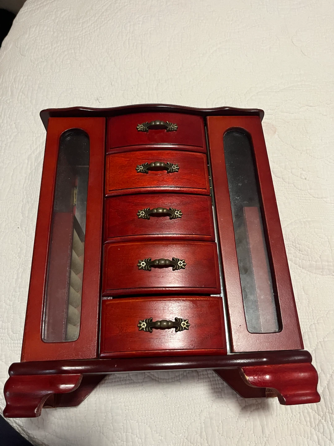 Wooden Jewelry Box with Drawers and Ring Rolls
