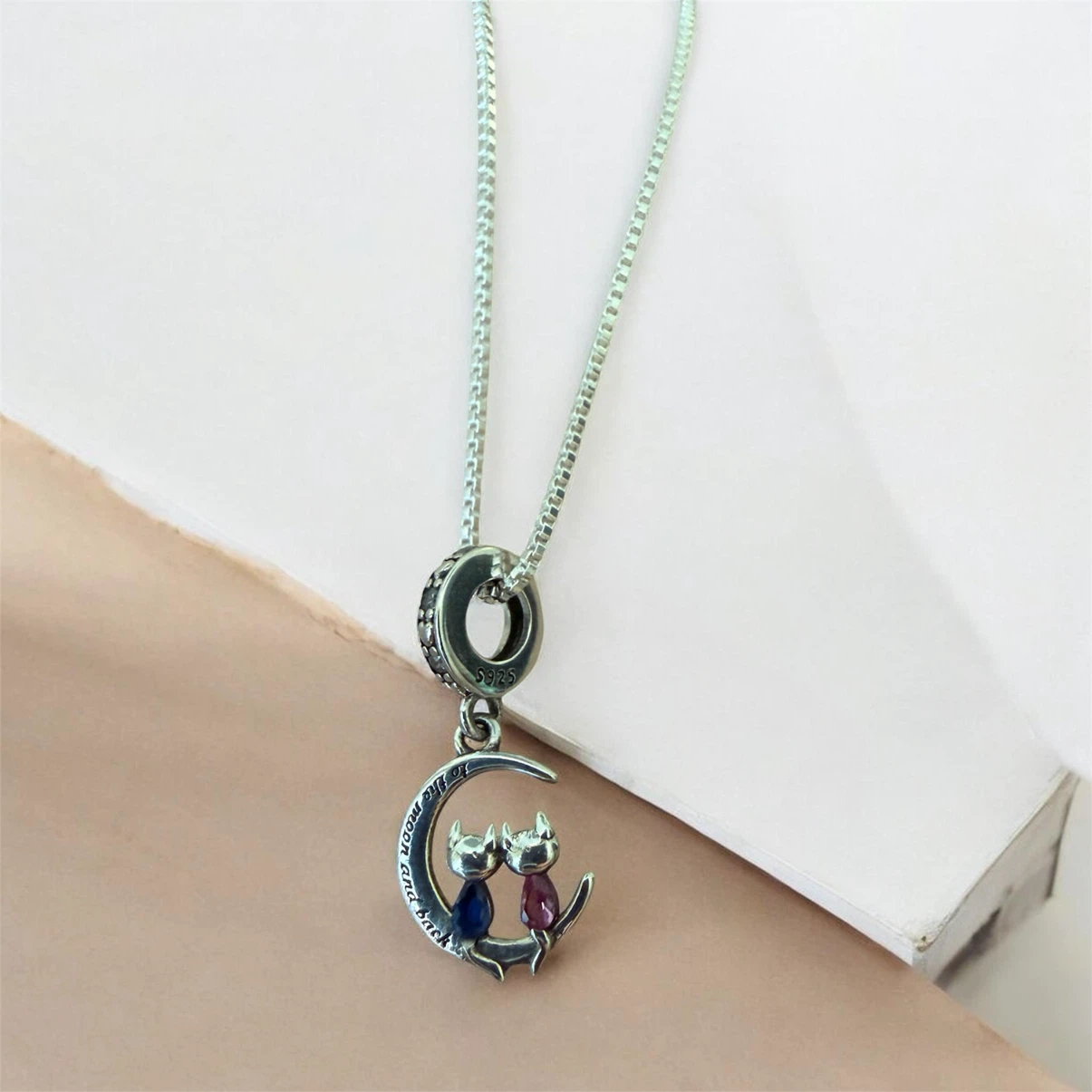 Sterling Silver Cat Moon Necklace